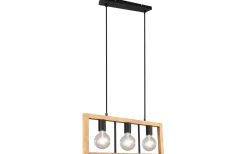 Avlånga Taklampor-Trio Lighting Agra Takpendel 3-delad E27 matt svart/trä