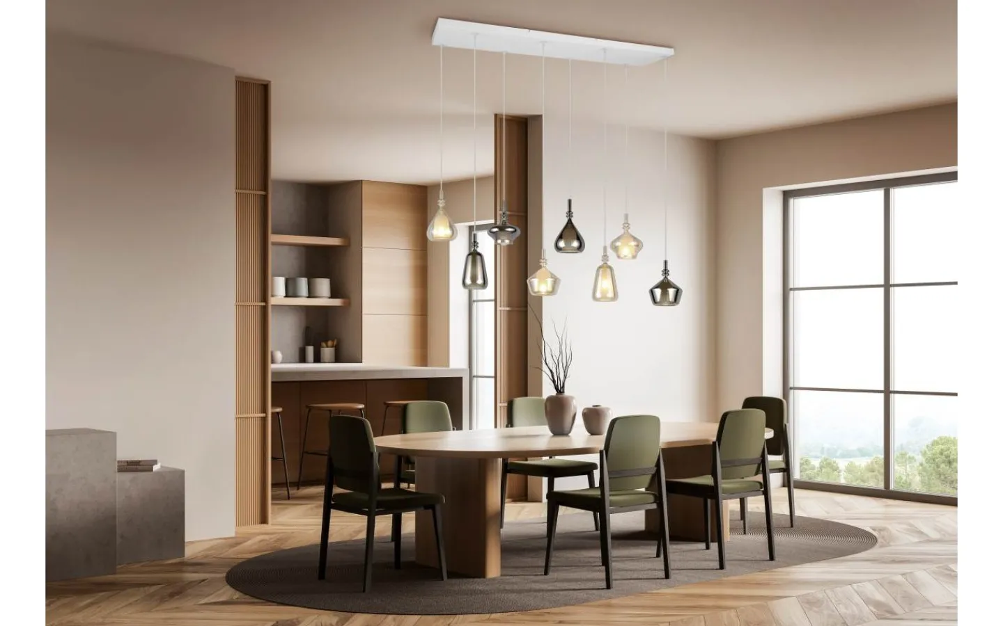 Avlånga Taklampor < Trio Lighting Aldea Takpendel 8 st 115cm E14 bärnsten/förkromad