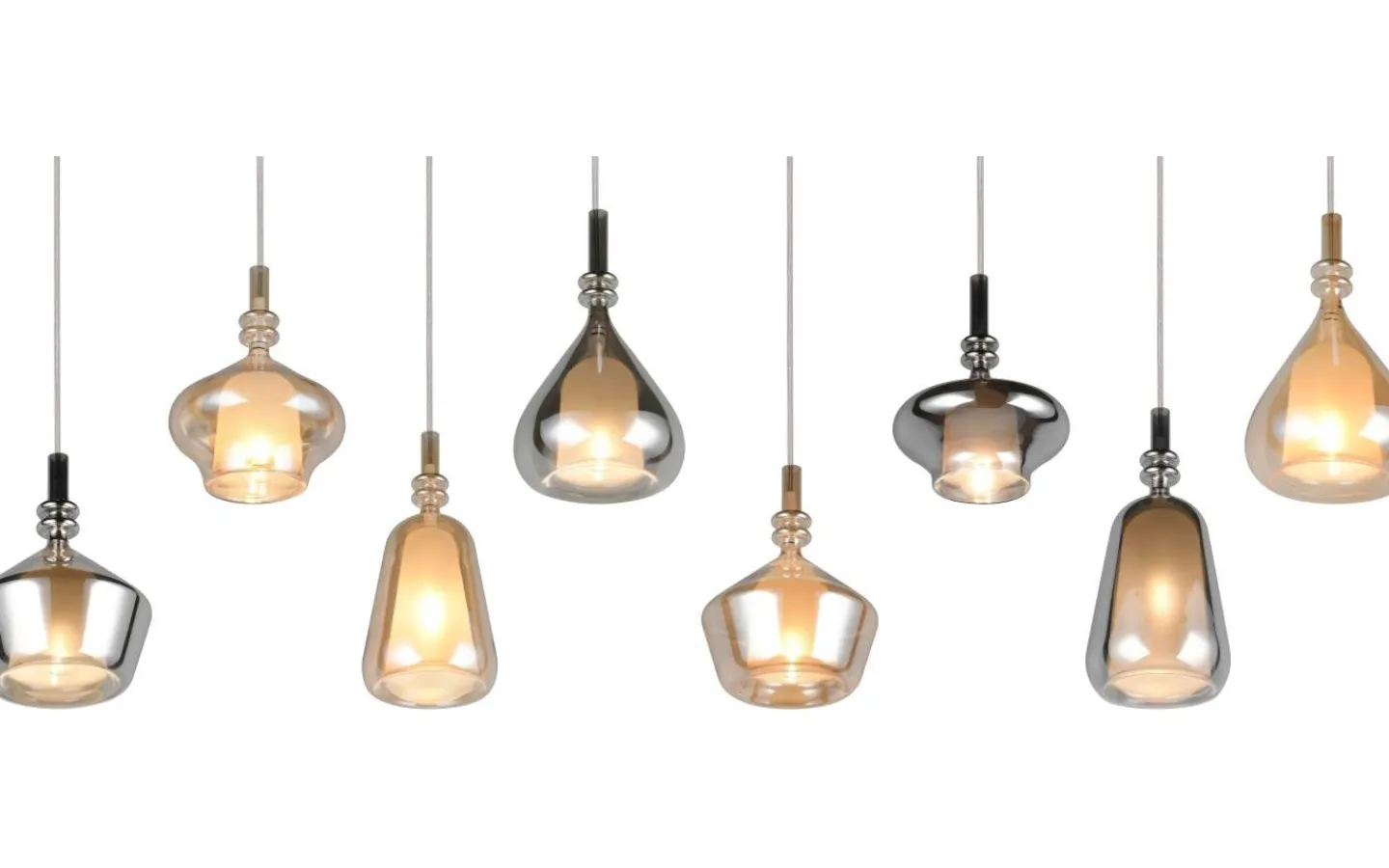 Avlånga Taklampor < Trio Lighting Aldea Takpendel 8 st 115cm E14 bärnsten/förkromad