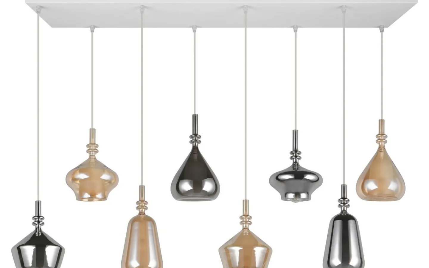 Avlånga Taklampor < Trio Lighting Aldea Takpendel 8 st 115cm E14 bärnsten/förkromad