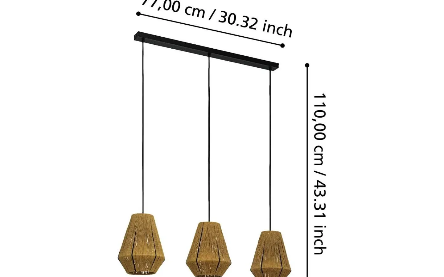 Avlånga Taklampor < Eglo Alderney Taklampa 90cm Svart/Natur