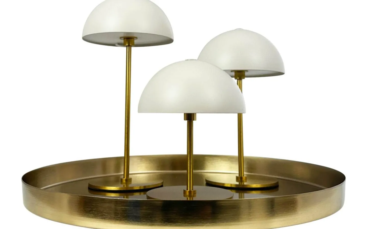 Uppladdningsbara Lampor Inomhus < Dyberg Larsen Along Uppladdningsbar Bordslampa 12/20cm 3 styck + Bricka Beige/Mässing
