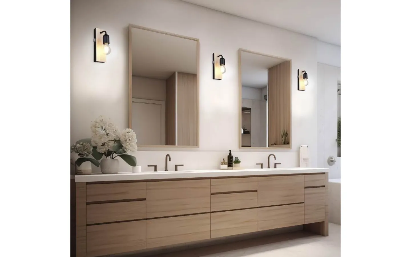 Badrumslampor Vägg-Trio Lighting Arturo H2O Vägglampa 1-del E27 trä/matt svart IP44