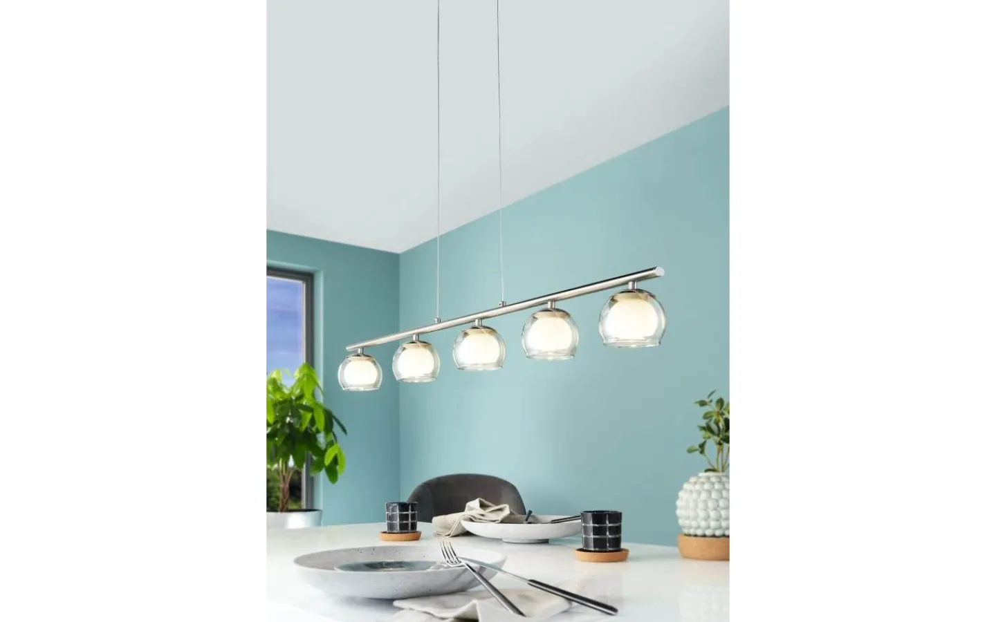 Avlånga Taklampor < Eglo Ascolese Taklampa 90cm LED 3000K 5x3,3W Nickel