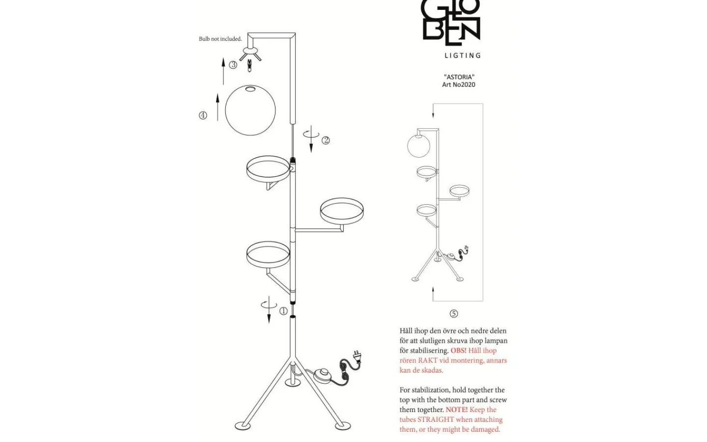 Vardagsrum|Golvlampor < Globen Lighting Astoria Golvlampa 153cm G9 Svart
