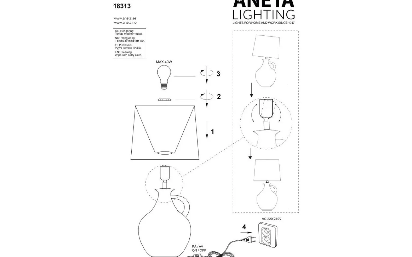 Bordslampor < Aneta Athena Bordslampa 58cm Naturvit