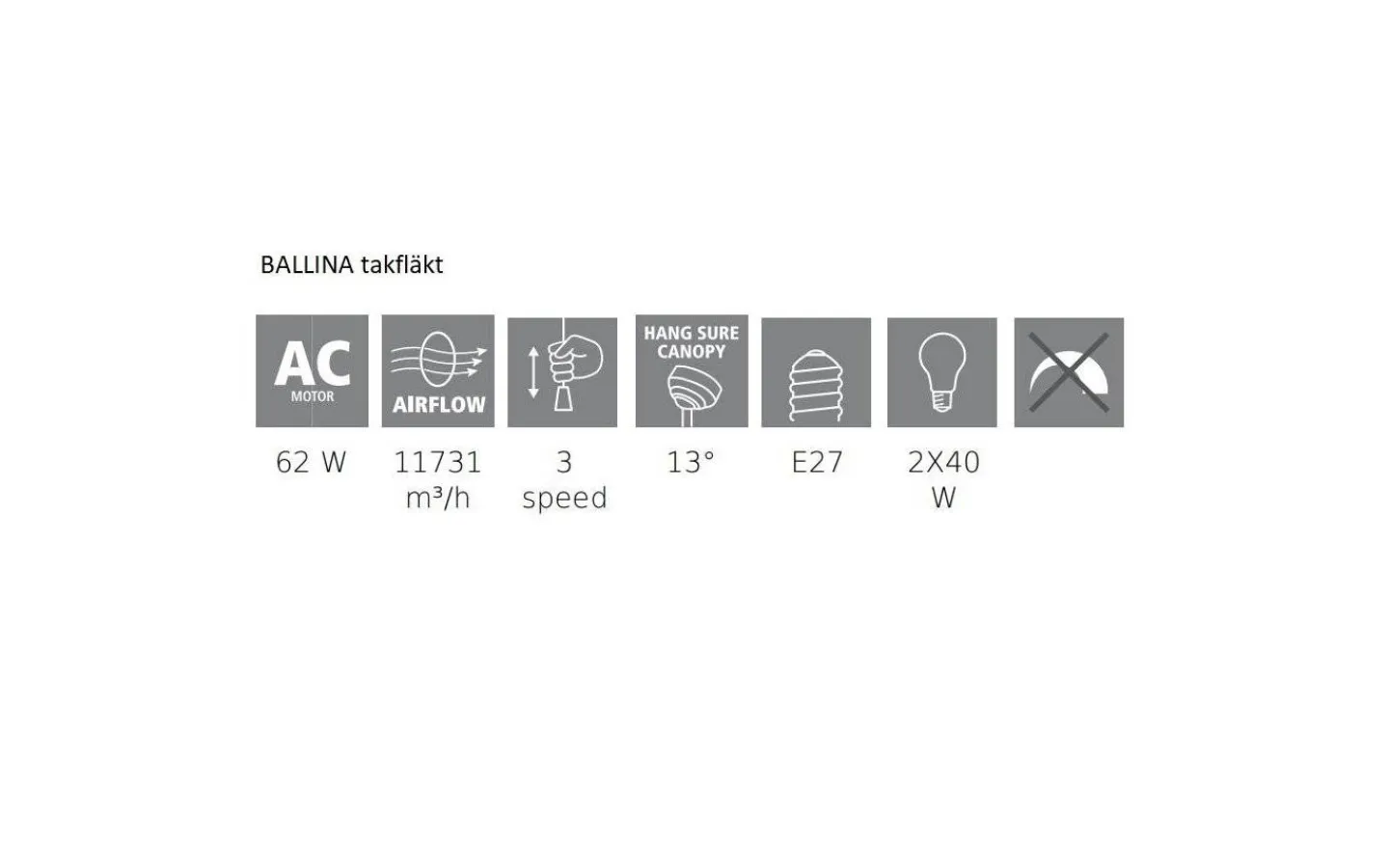 Takfläktar < Eglo Ballina Takfläkt 132cm Nickel Med Belysning