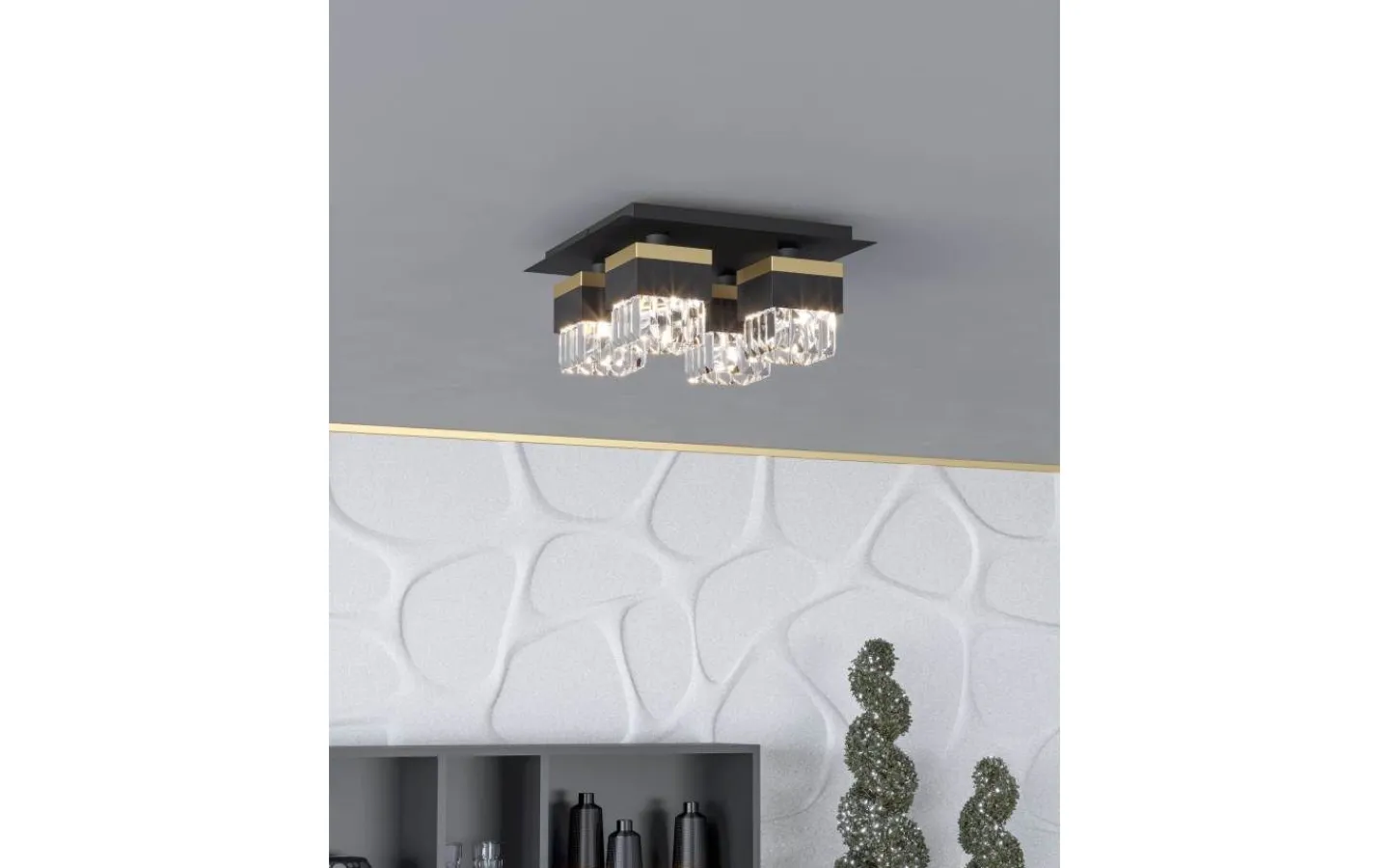 Plafonder < Eglo Barrancas Plafond 38cm Svart/Kristall