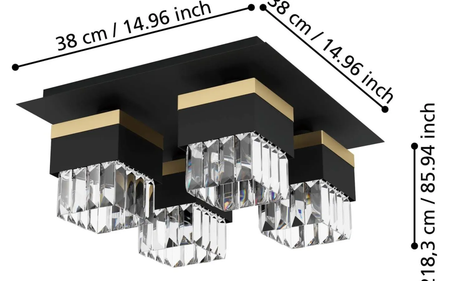 Plafonder < Eglo Barrancas Plafond 38cm Svart/Kristall