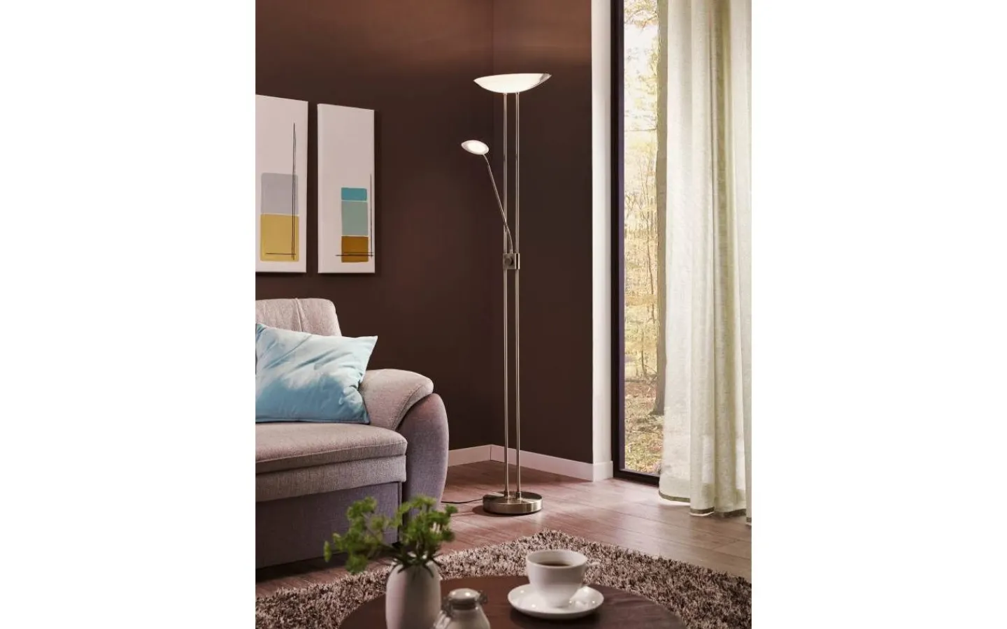 Uplight|Golvläslampor < Eglo Baya Golvlampa 180cm LED 3000K 2,5+20W Matt Nickel