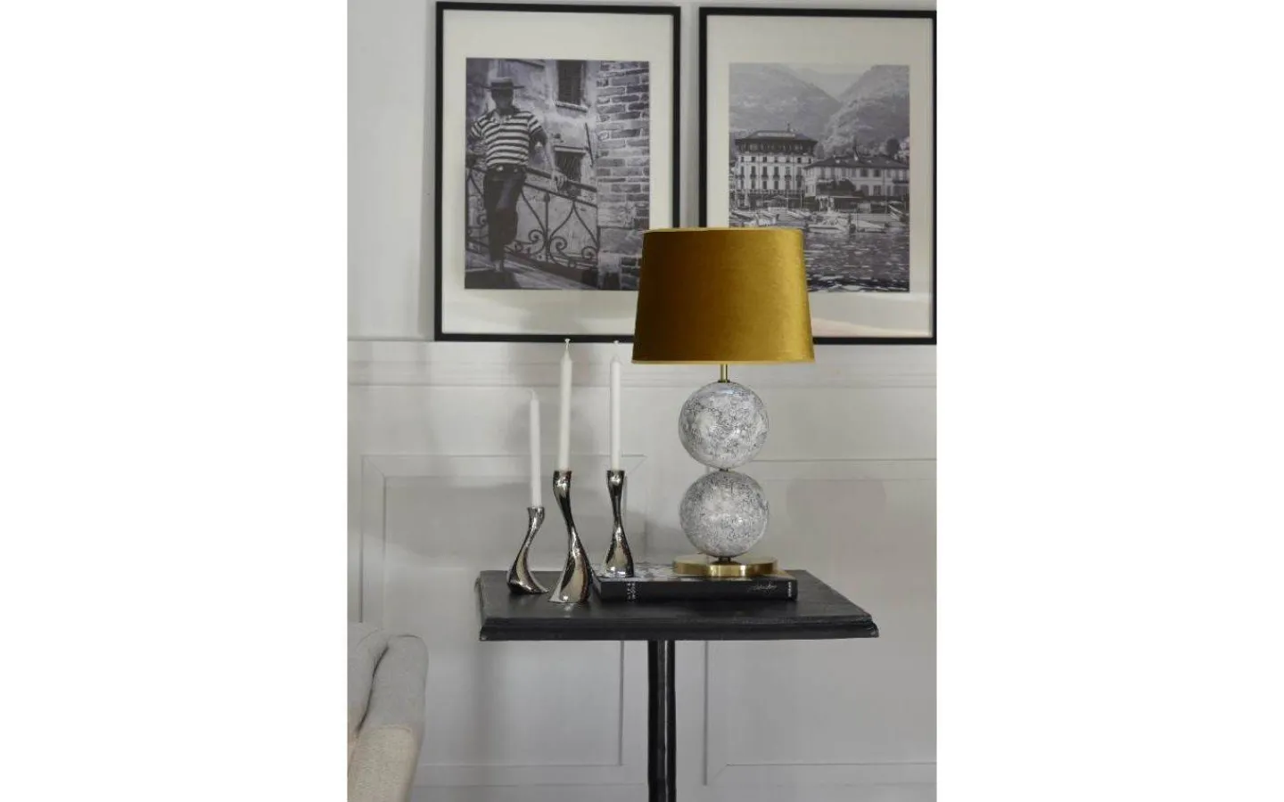 Sovrum|Lampfötter < Hallbergs Bertone Lampfot 47cm Vit Marmor/Mässing