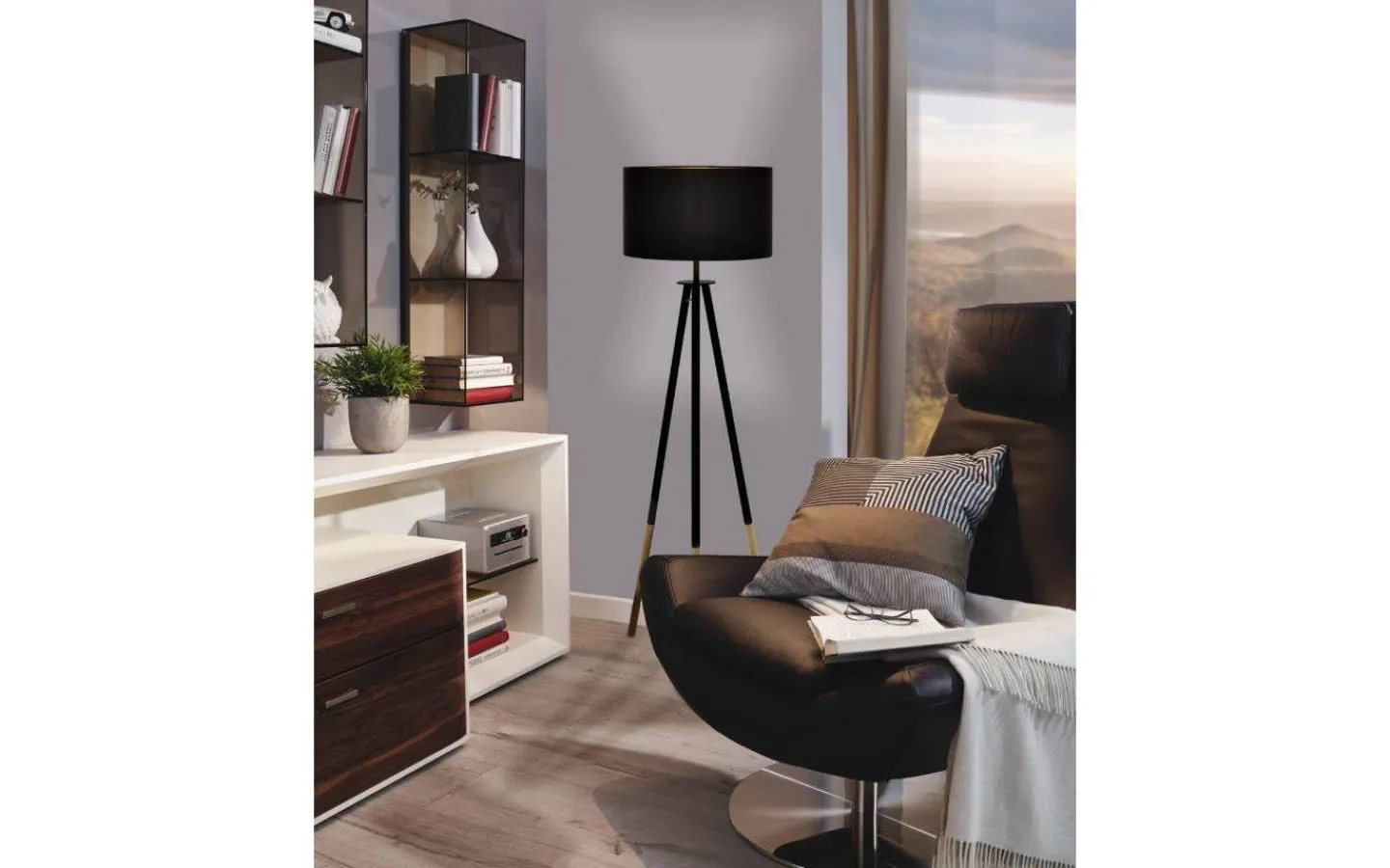 Golvlampor < Eglo Bidford Golvlampa 154cm Brun/Cappuccino-Guld