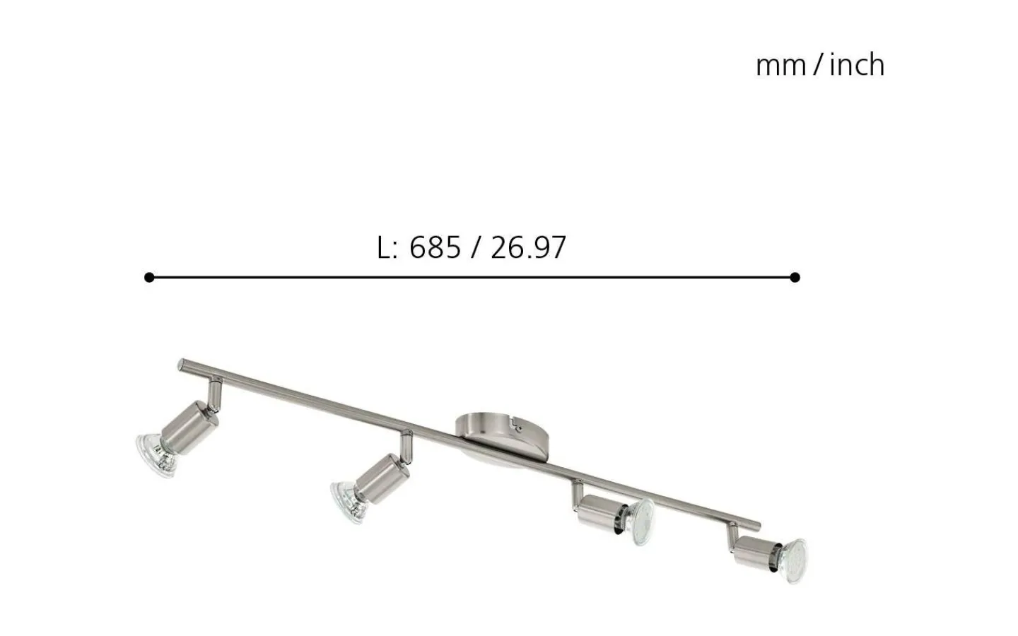 Avlånga Takspotlights|Takspot Med Minst 4 Lampor < Eglo Buzz Takspotlight 69cm GU10 LED 3000K 4x2,8W Nickel