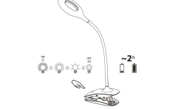 Klämlampor < Eglo Cabado Klämlampa 42cm Batteri/USB LED 3000K 3W Vit