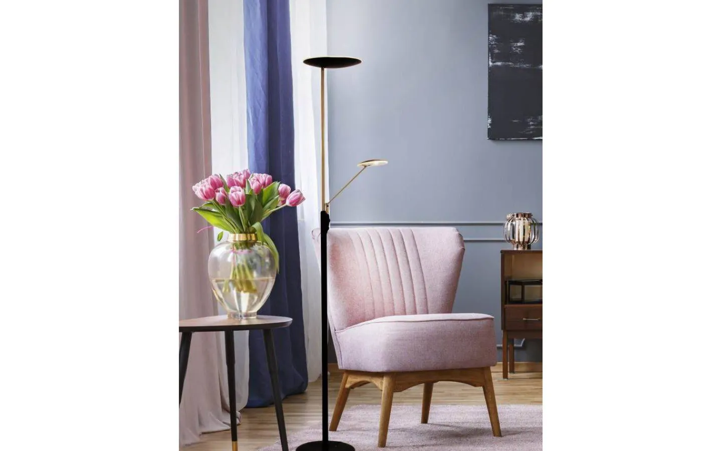 Uplight|Golvläslampor-Aneta Cadiz Golvlampa 186cm LED 28W+5W 3000K Svart/Mässing