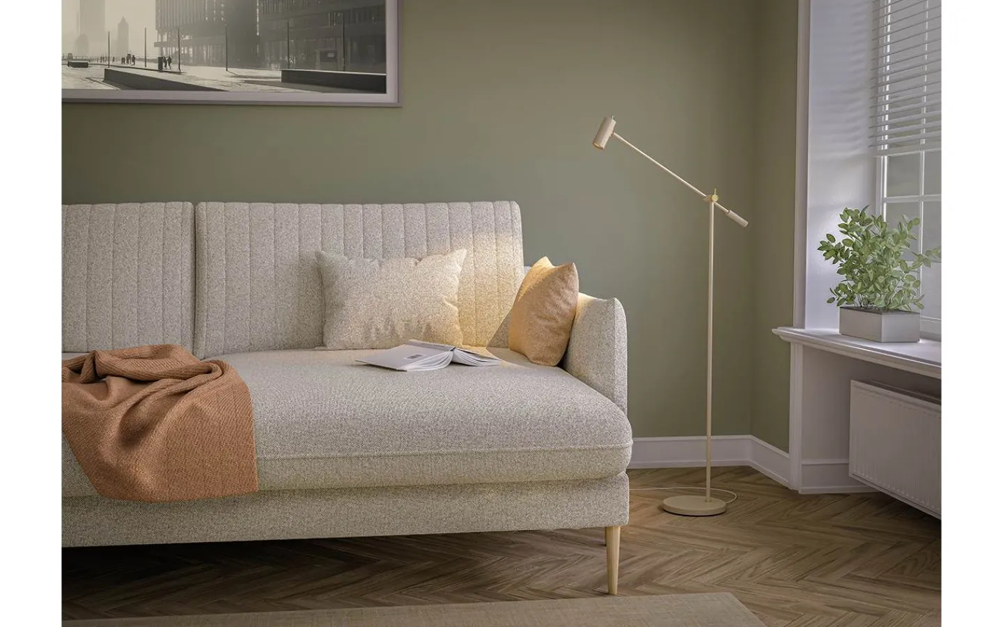 Golvläslampor|Vardagsrum < Belid Cato Golvlampa 134cm LED GU4 Dimbar Nougat/Mässing