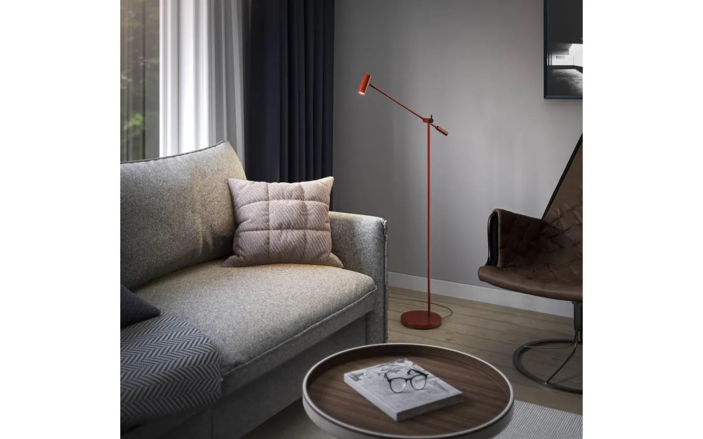 Vardagsrum|Golvläslampor-Belid Cato Golvlampa 134cm LED GU4 Dimbar Vinröd/Mattsvart