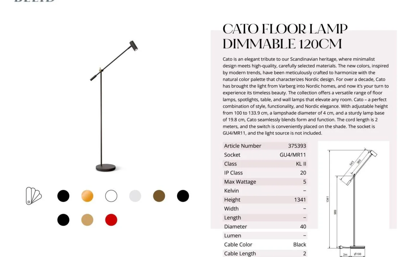 Vardagsrum|Golvläslampor-Belid Cato Golvlampa 134cm LED GU4 Dimbar Vinröd/Mattsvart