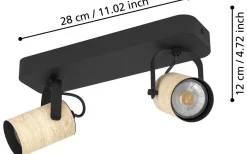 Avlånga Takspotlights|Takspot Med 2 Lampor < Eglo Cayuca Takspotlight 28cm GU10 LED 3000K 2x3W Svart