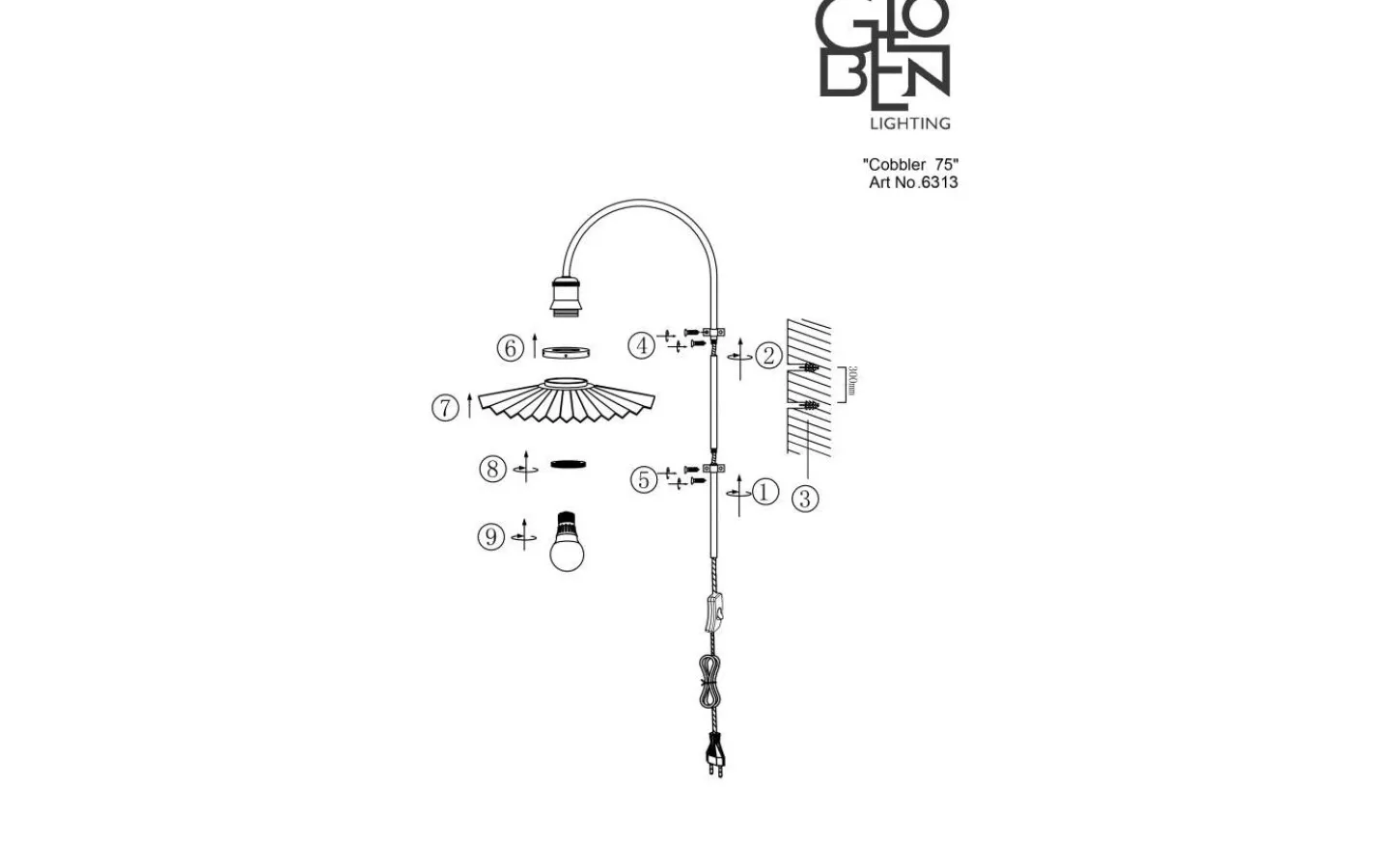 Lampetter-Globen Lighting Cobbler Vägglampa 75cm Rök