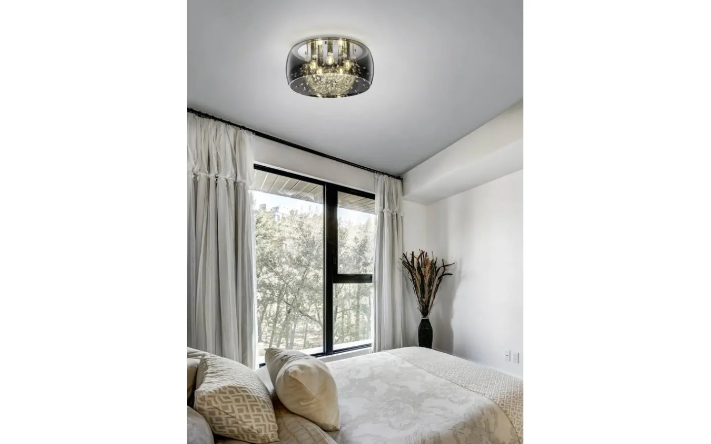 Plafonder < Trio Lighting Crystal Plafond 50cm 5xE14 krom/rökfärgat glas