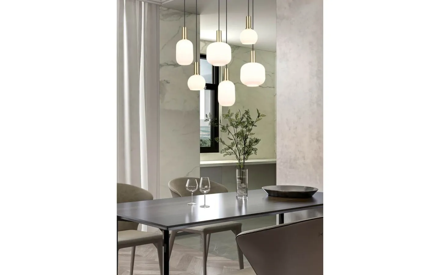 Avlånga Taklampor < Trio Lighting Diva Takpendel 6-delad E27 matt mässing/vit
