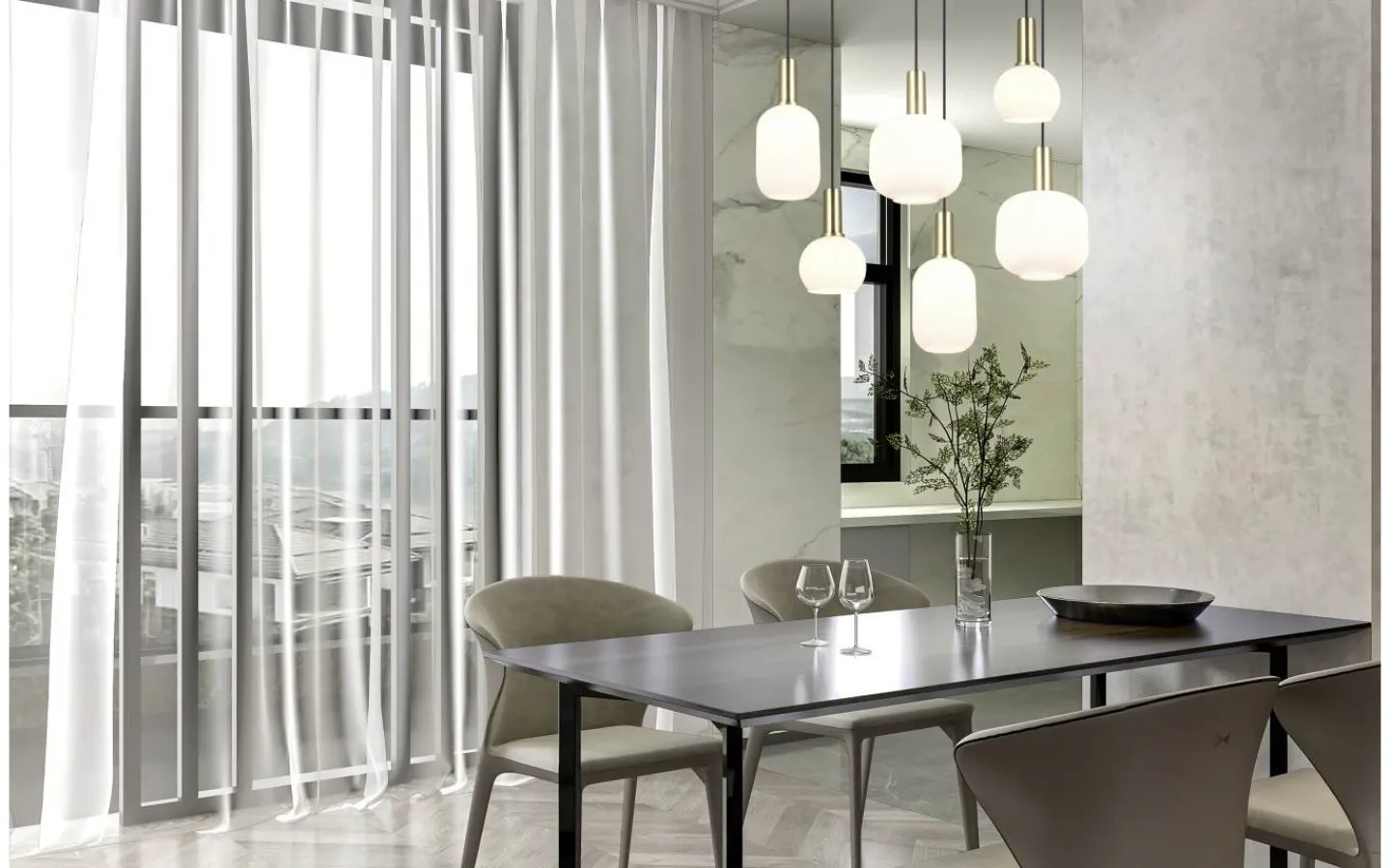 Avlånga Taklampor < Trio Lighting Diva Takpendel 6-delad E27 matt mässing/vit