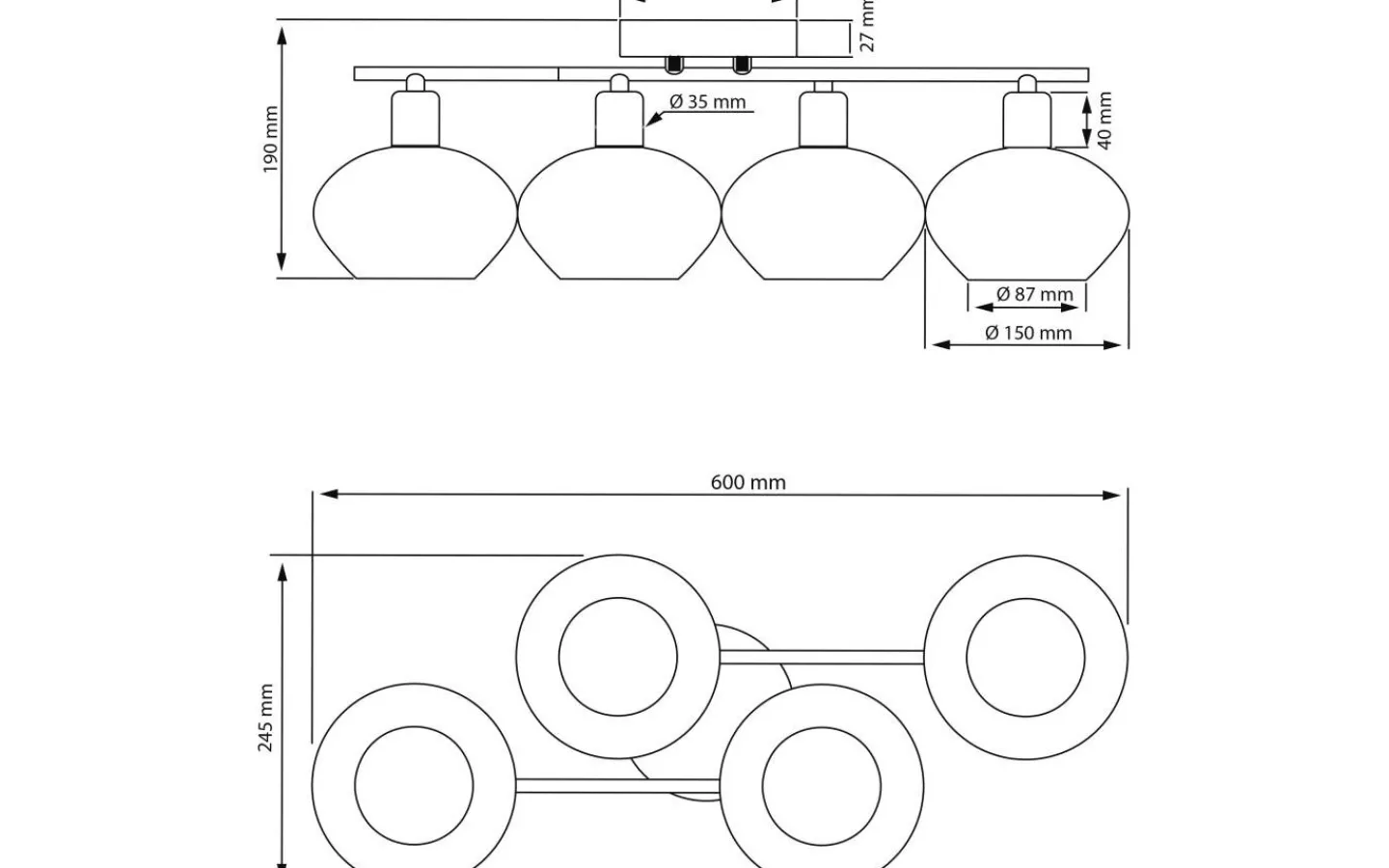 Badrumslampor Tak|Plafonder < Aneta Elba Plafond 60cm Krom/Opalvit IP44