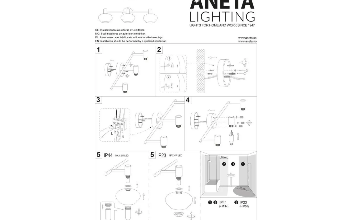 Badrumslampor Vägg-Aneta Elba Vägglampa Matt Mässing/Opalvit IP44