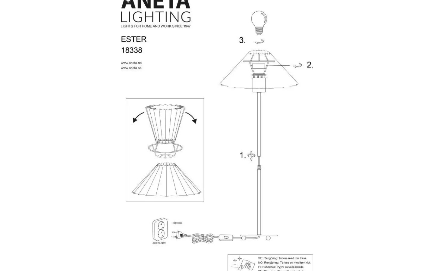 Lampfötter-Aneta Ester Lampfot 53cm Vit
