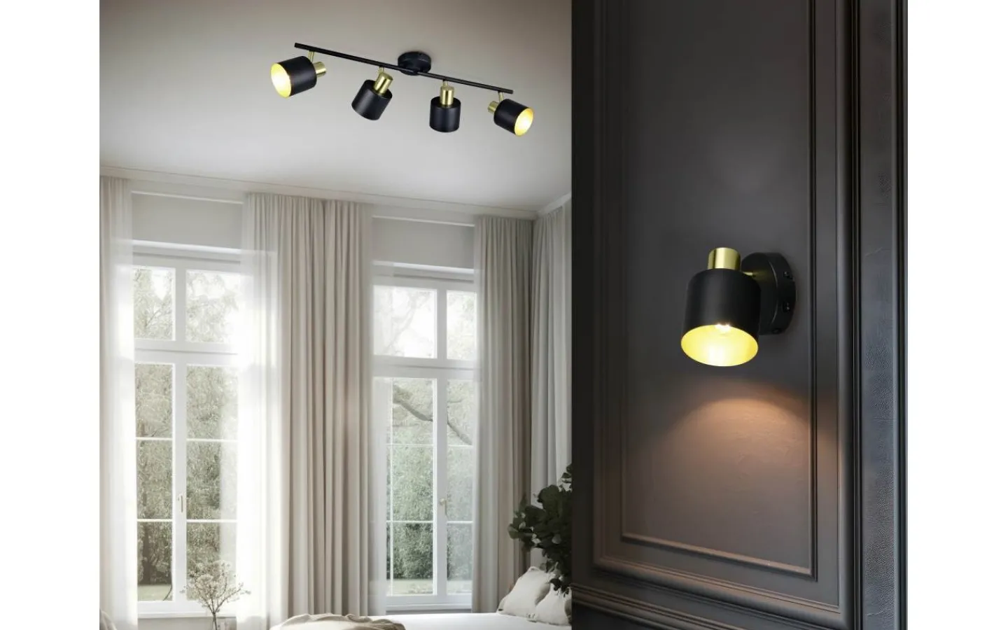 Avlånga Takspotlights|Takspot Med Minst 4 Lampor < Trio Lighting Eva Spotlight 4-delad E14 svart/guld