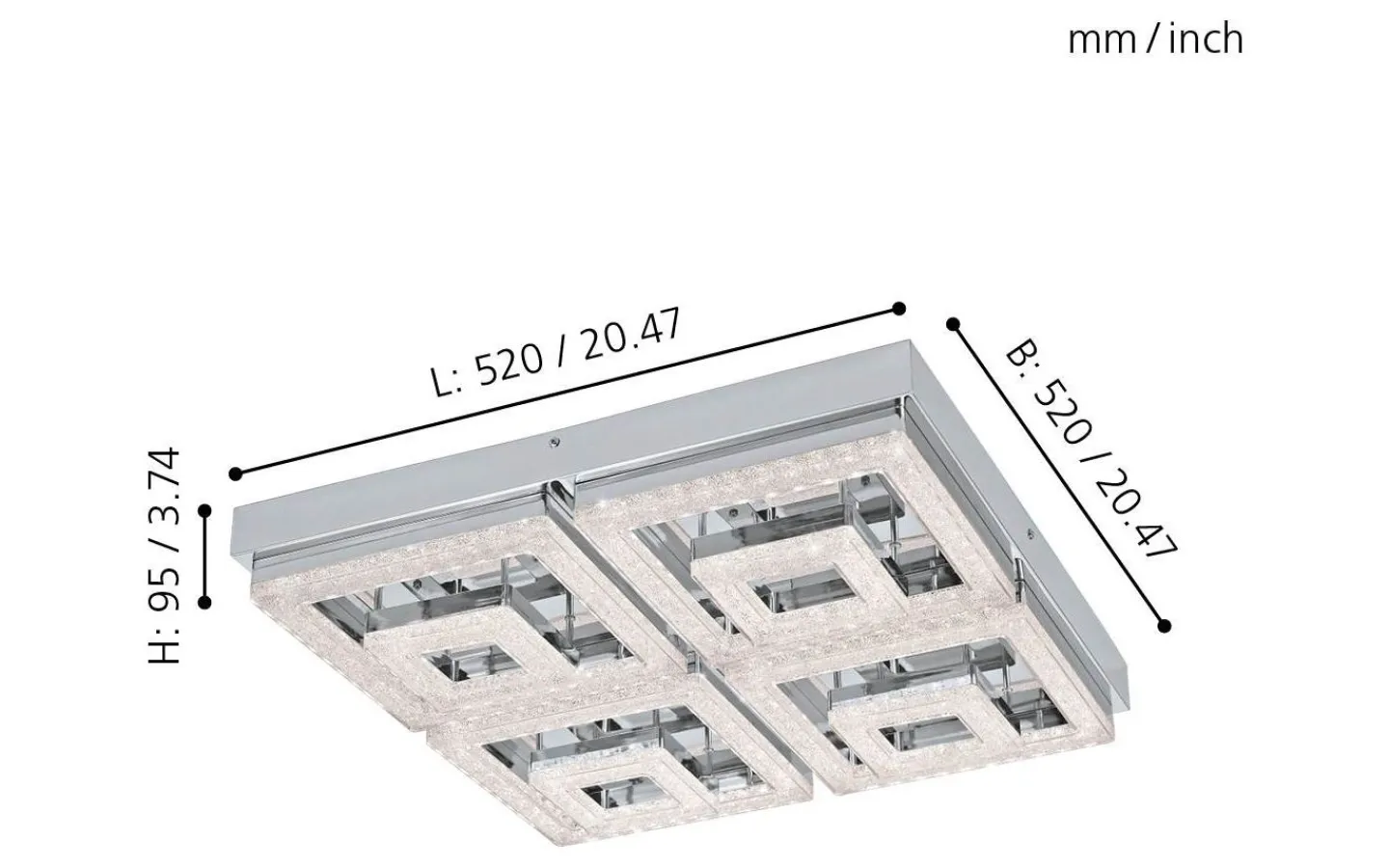 Plafonder-Eglo Fradelo Plafond 52cm LED 3000K 46,5W Krom