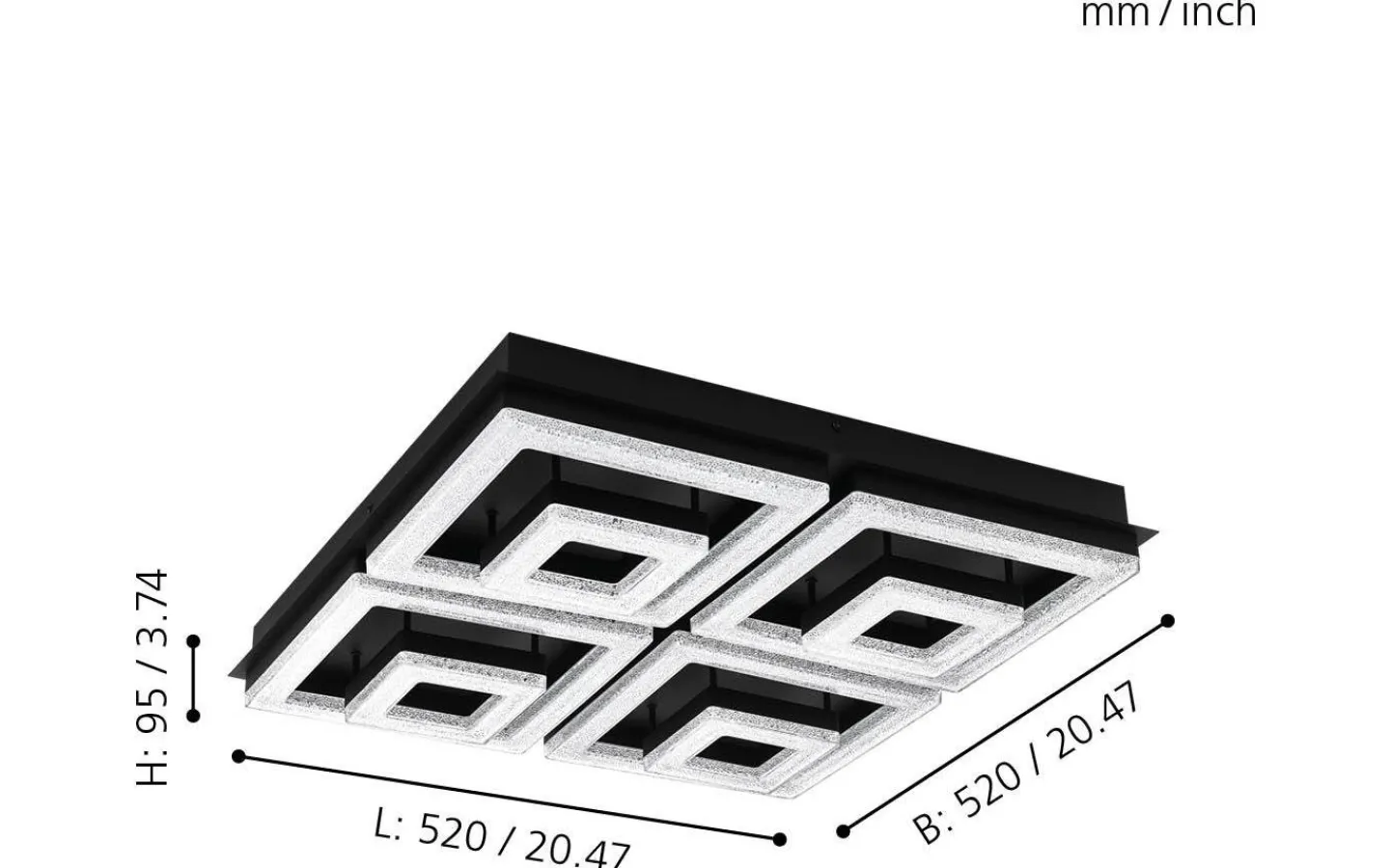 Plafonder-Eglo Fradelo Plafond 52cm LED 3000K 48W Svart