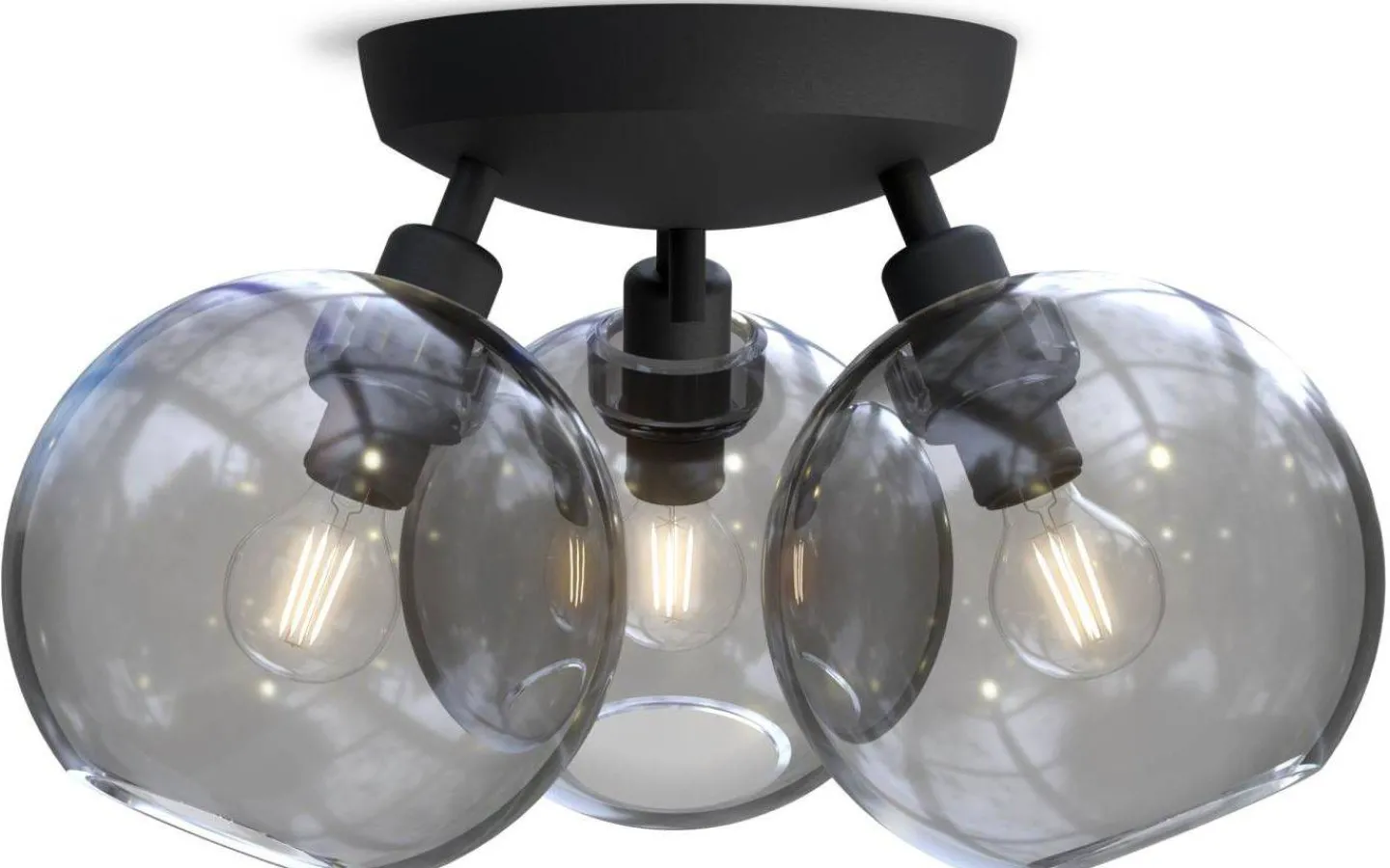 Plafonder-Belid Gloria Plafond 33cm 3L Svartstruktur/Rökfärgat Glas