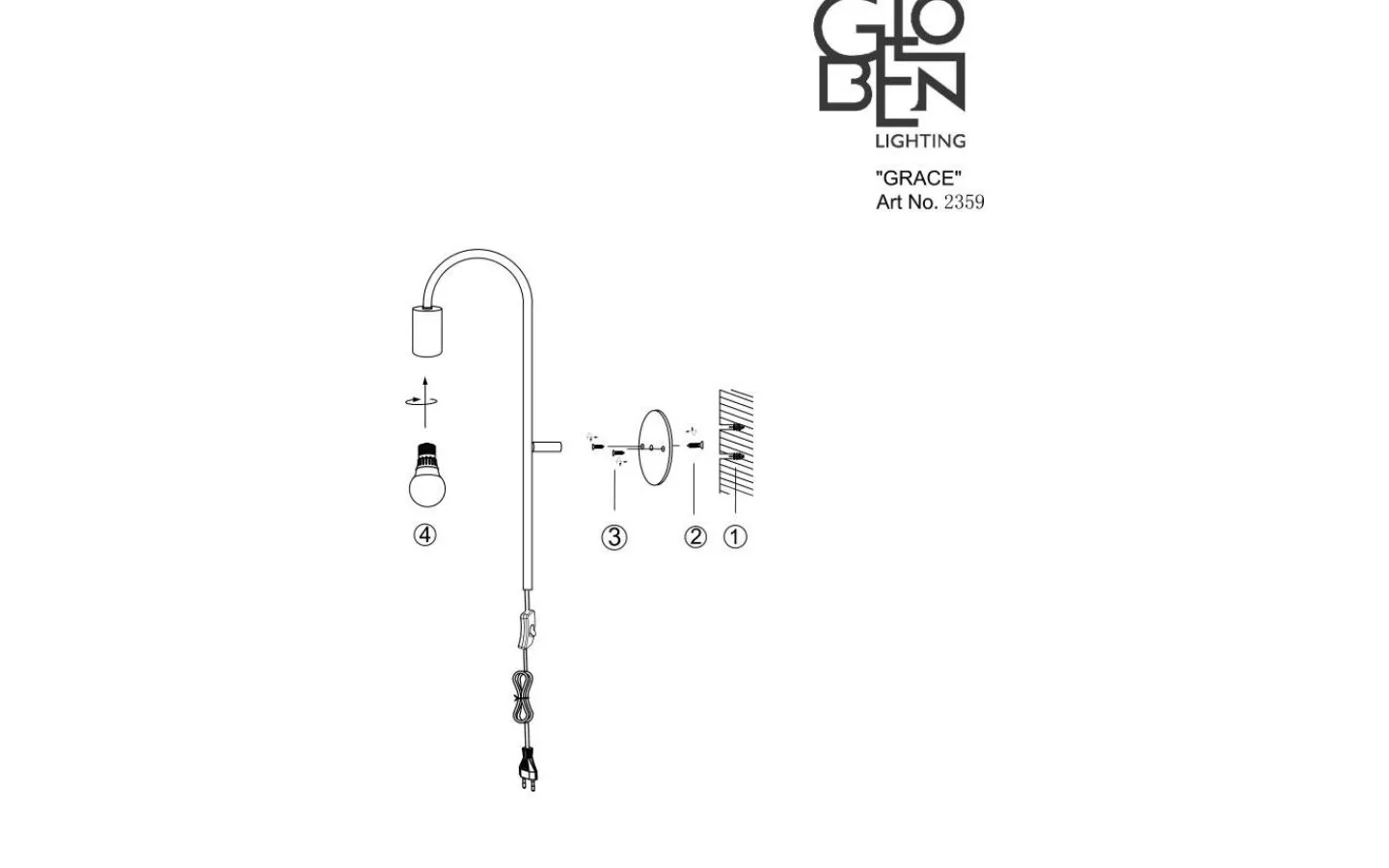 Hall & Trappa|Lampetter-Globen Lighting Grace Vägglampa Svart