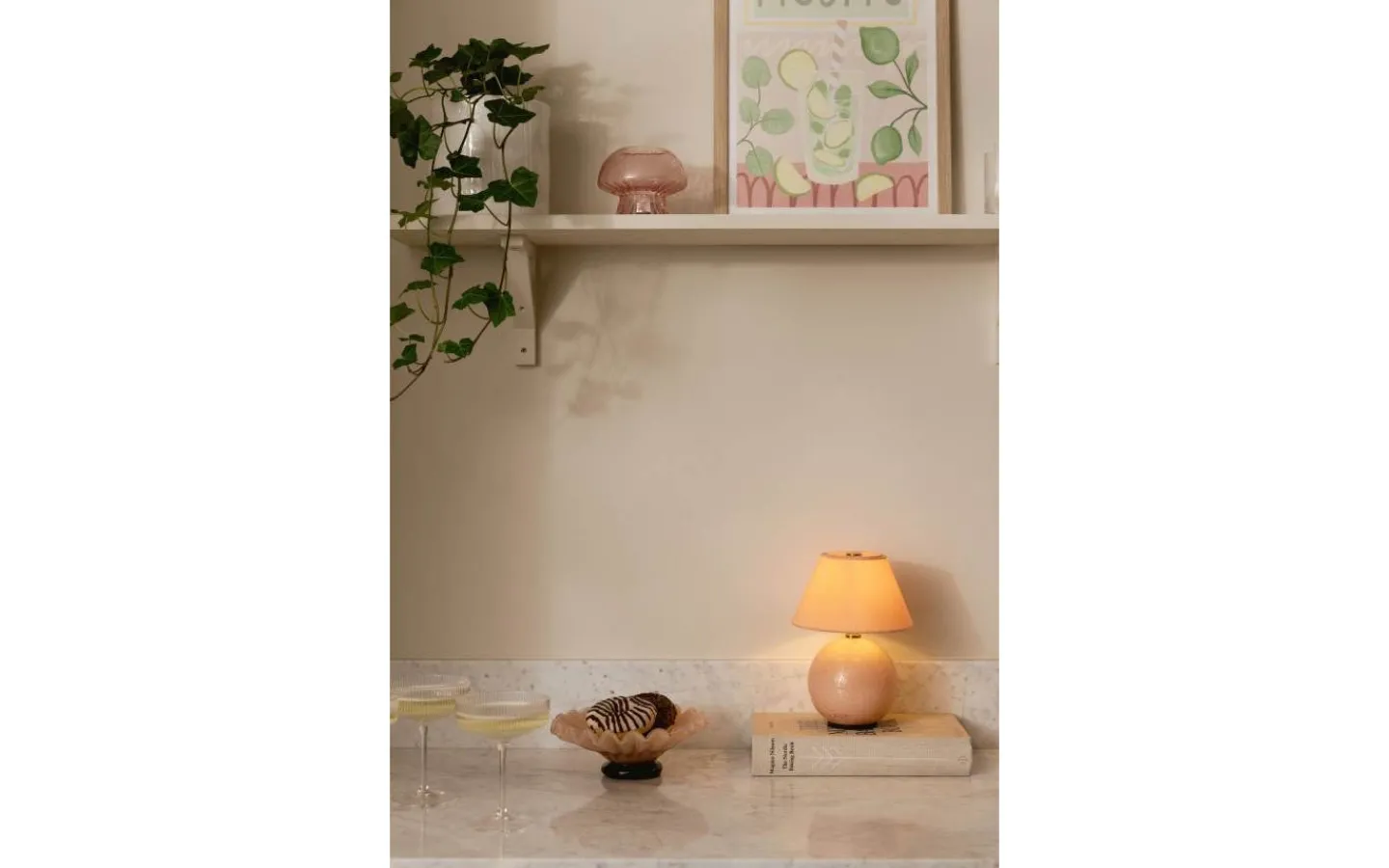 Uppladdningsbara Lampor Inomhus|Bordslampor-Globen Lighting Iris Portabel Bordslampa 23cm Blush
