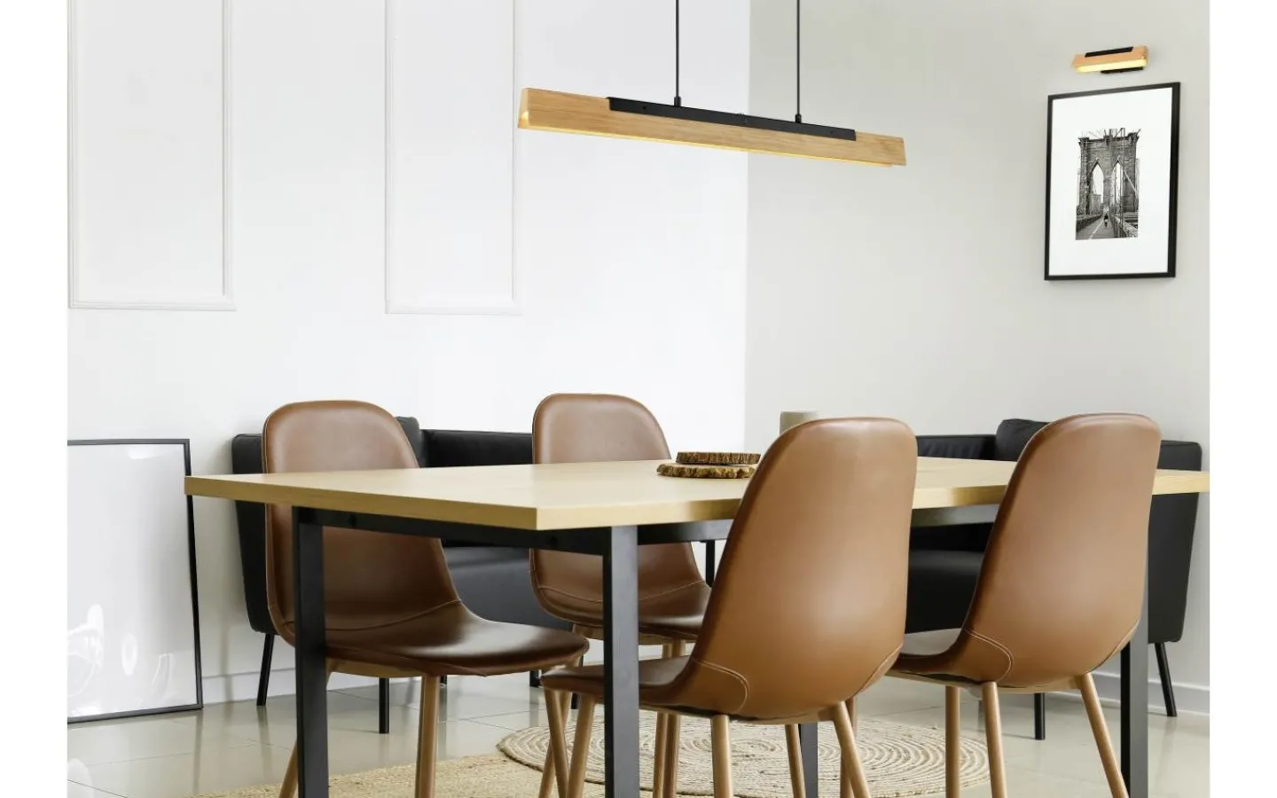 Avlånga Taklampor < Trio Lighting Kerala Takpendel LED matt svart/trä