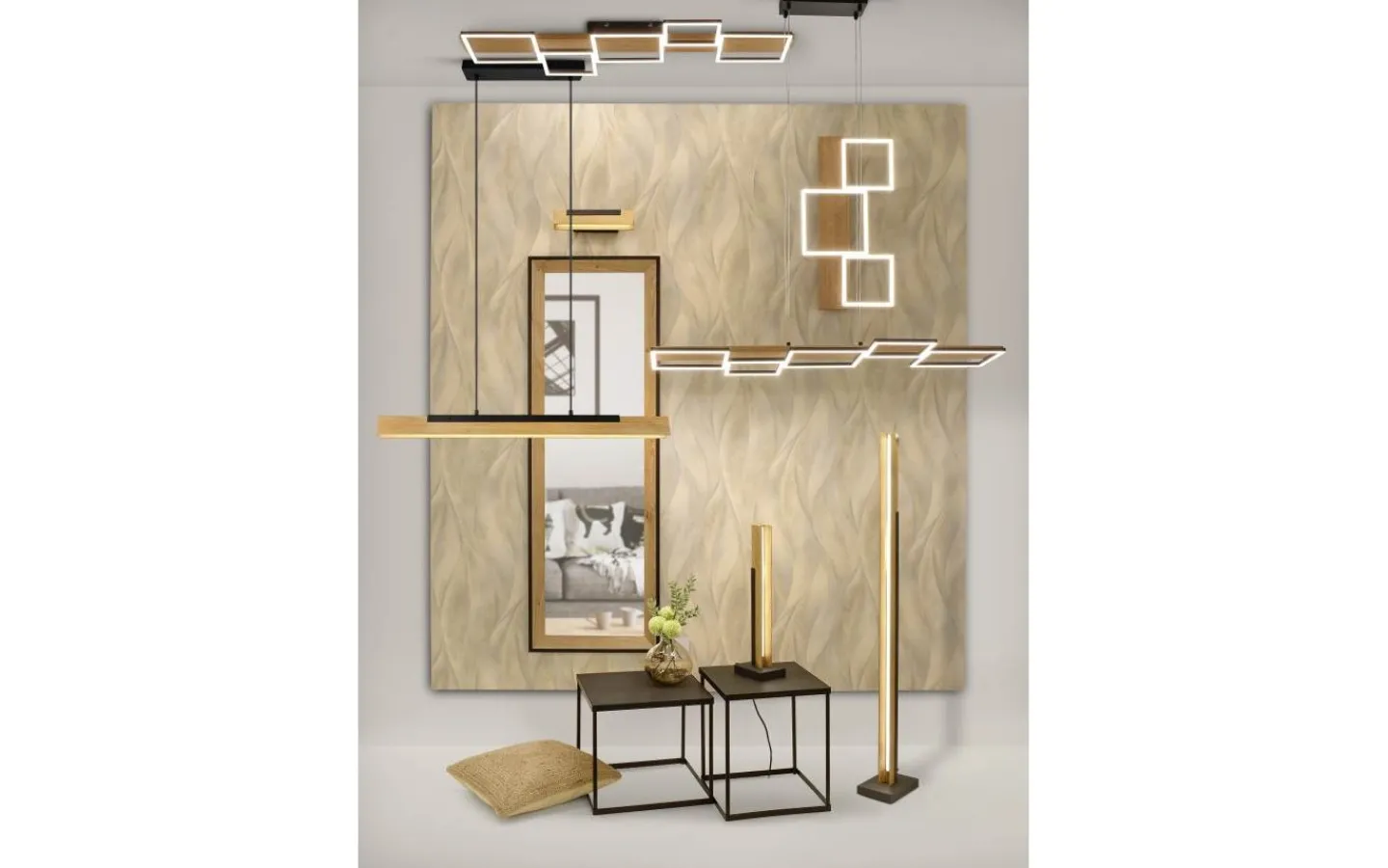 Avlånga Taklampor < Trio Lighting Kerala Takpendel LED matt svart/trä