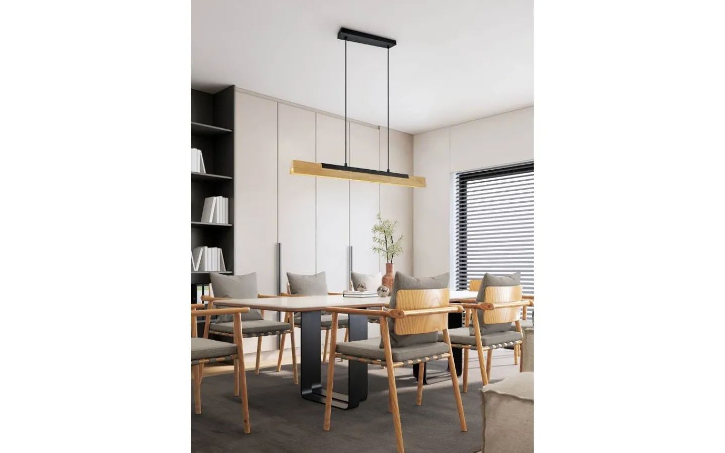 Avlånga Taklampor < Trio Lighting Kerala Takpendel LED matt svart/trä