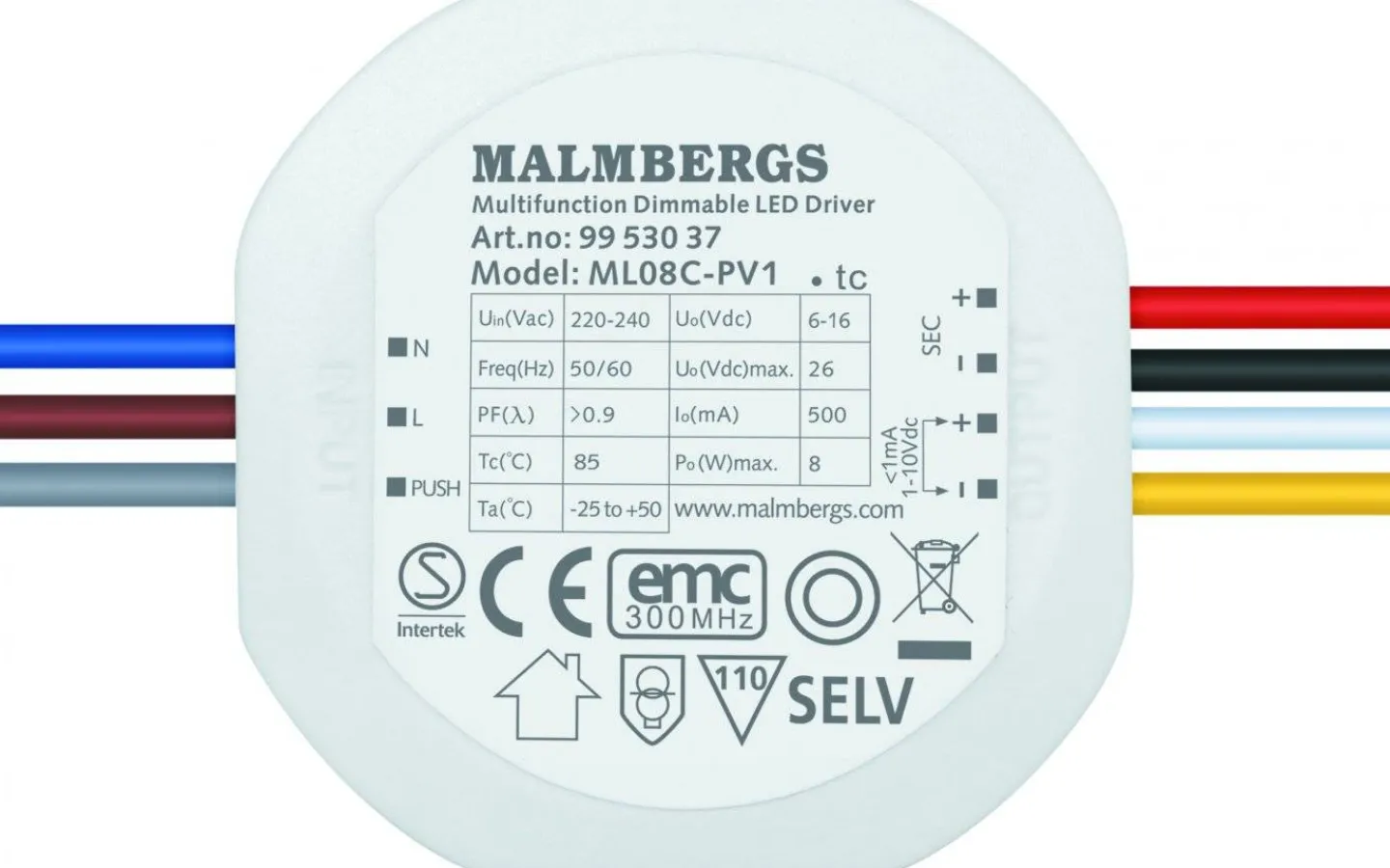 Led-Driver (Konstantström Ma)|Minispotlights & Ledpuckar < Malmbergs LED-driver Konstantström 500mA 2,1-8W Dimbar för Apparatdosa