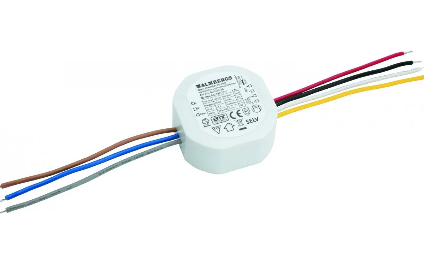 Led-Driver (Konstantström Ma)|Minispotlights & Ledpuckar-Malmbergs LED-driver Konstantström 350mA 2,1-8,4W Dimbar för Apparatdosa