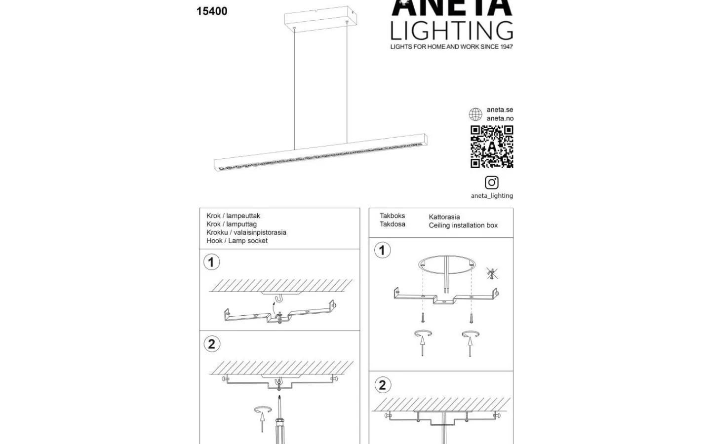 Avlånga Taklampor-Aneta Linea Taklampa 100cm LED 22W 3000K Brun/Svart