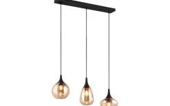 Avlånga Taklampor-Trio Lighting Lumina Takpendel 3-delad E14 matt svart/bärnsten