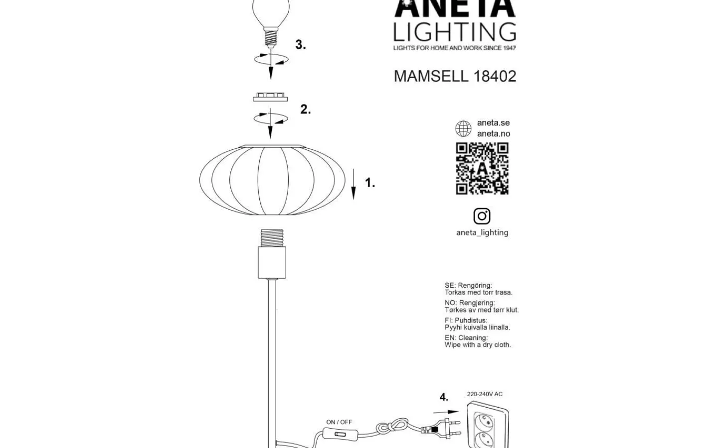 Bordslampor < Aneta Mamsell Bordslampa 37cm Krom/Vit
