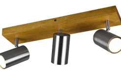 Avlånga Takspotlights|Takspot Med 3 Lampor < Trio Lighting Marley Spotlight 3-delad GU10 borstad stål/trä