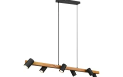 Avlånga Taklampor-Trio Lighting Marley Takpendel 6 st 115cm GU10 matt svart/trä