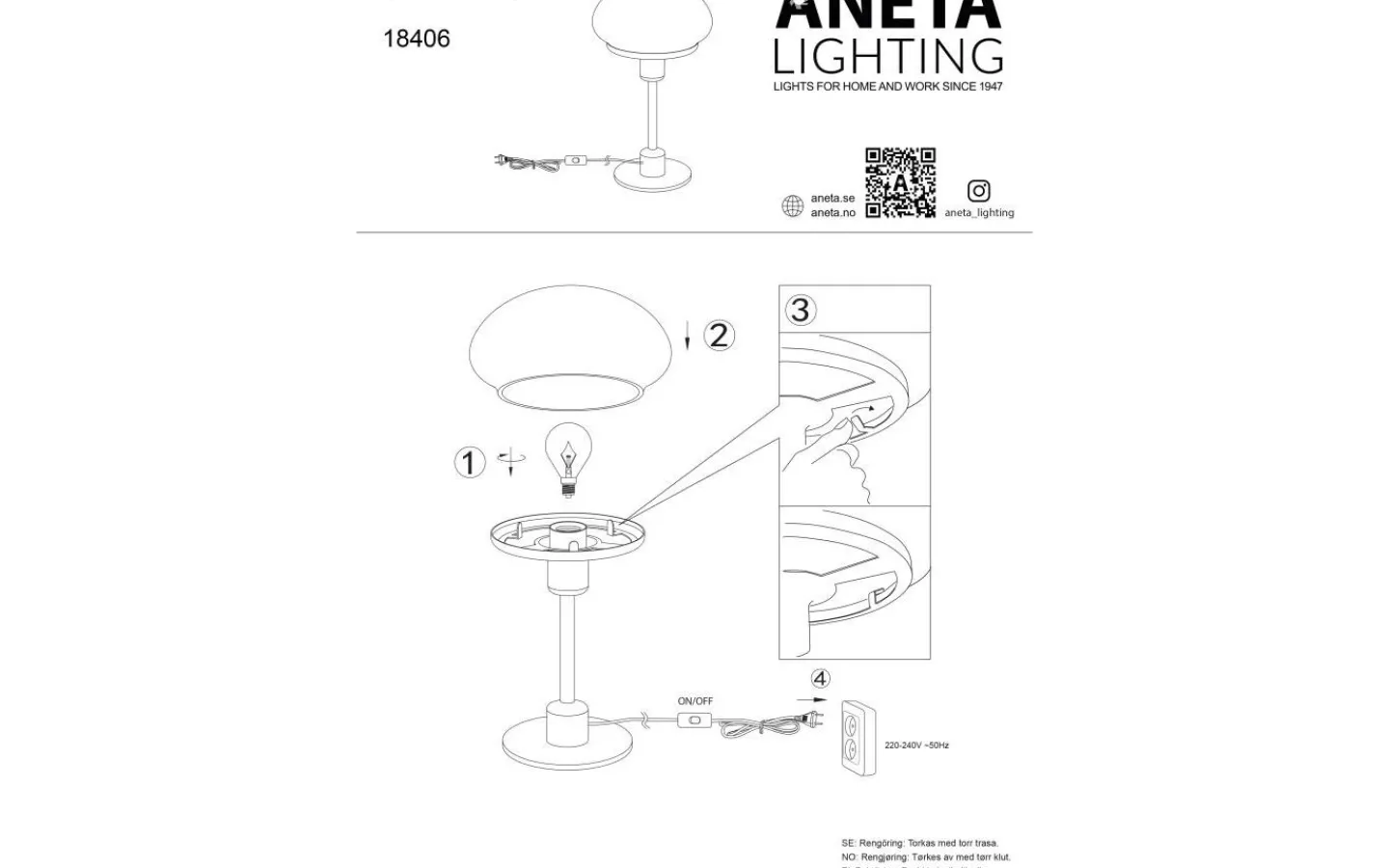 Bordslampor-Aneta New August Bordslampa 36cm Svart