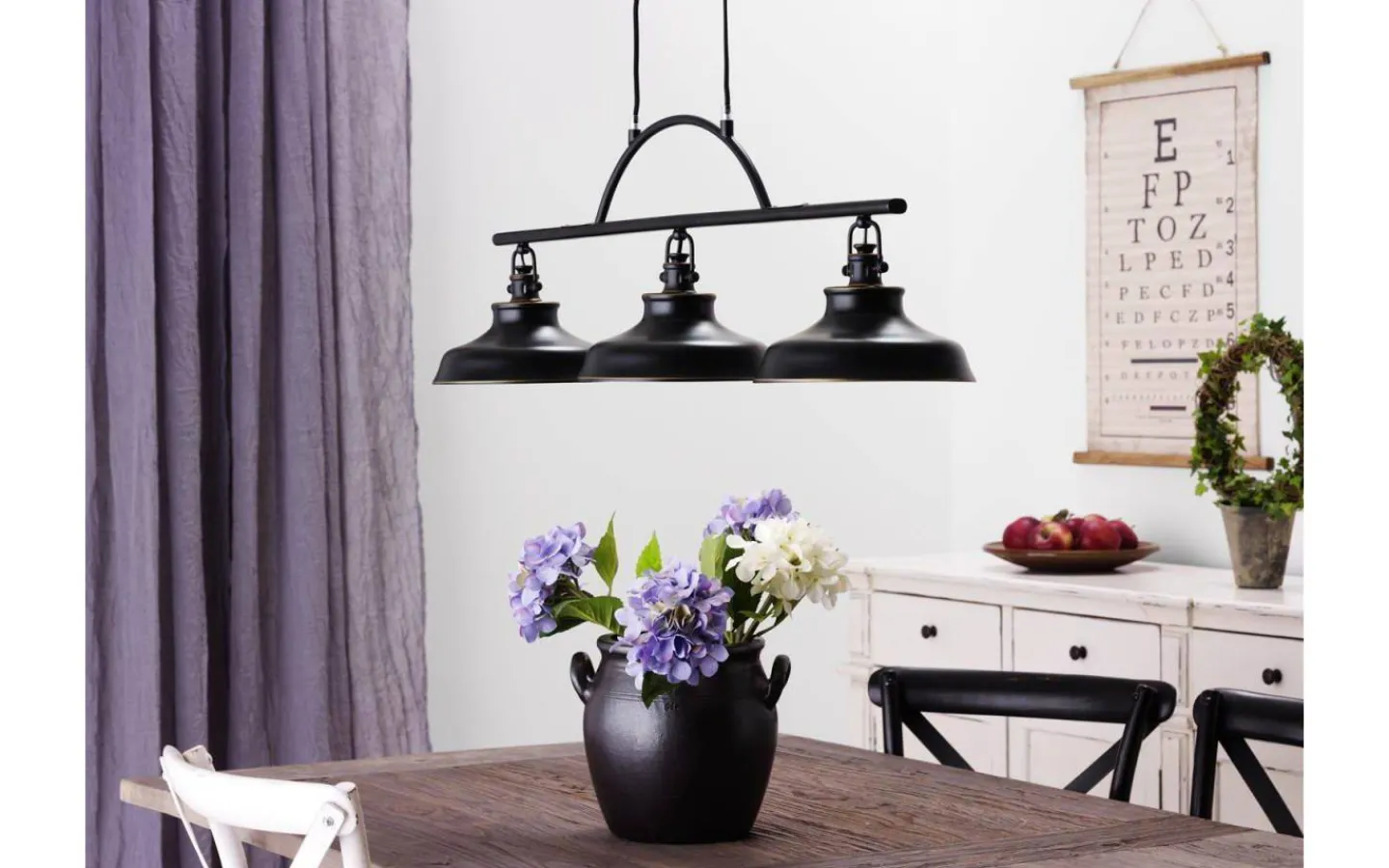 Avlånga Taklampor|Kök & Matplats < Cottex New Haven Taklampa 96cm 3xE14 Antik svart