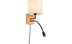 Läslampor-Trio Lighting Nilam Vägglampa med läslampa 18cm LED + E27 naturträ