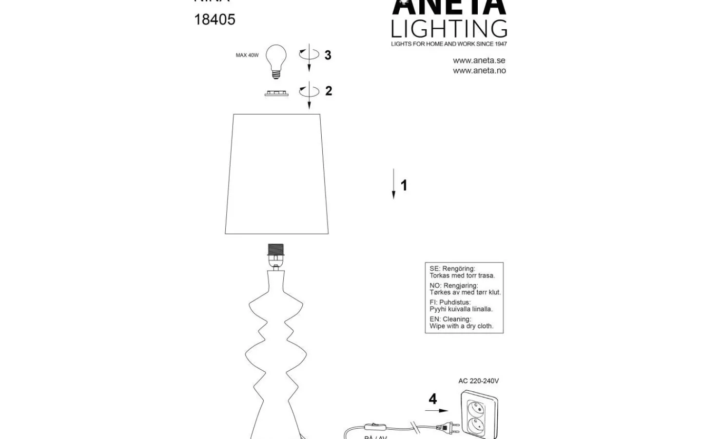 Bordslampor-Aneta Nina Bordslampa 54cm Svart